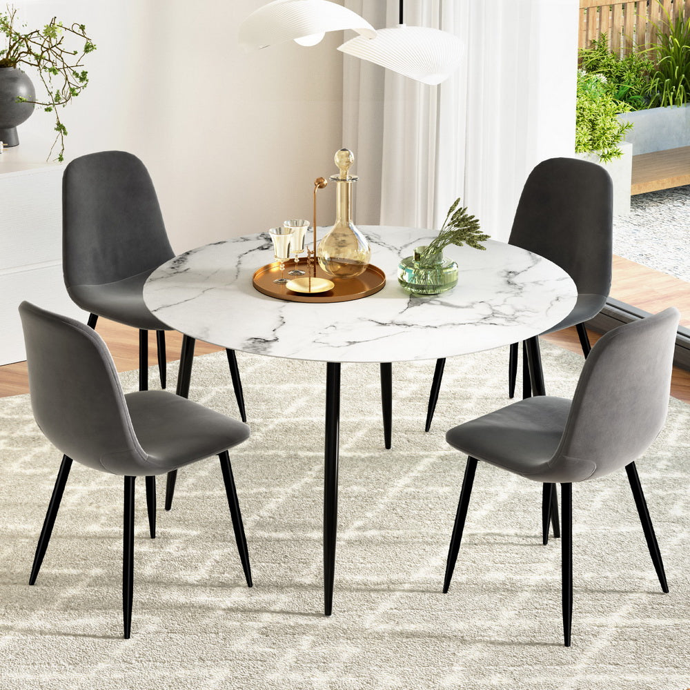 1 Dining Table and 4 Chairs Set Marble Grey - Furniture > Dining > Dining Set