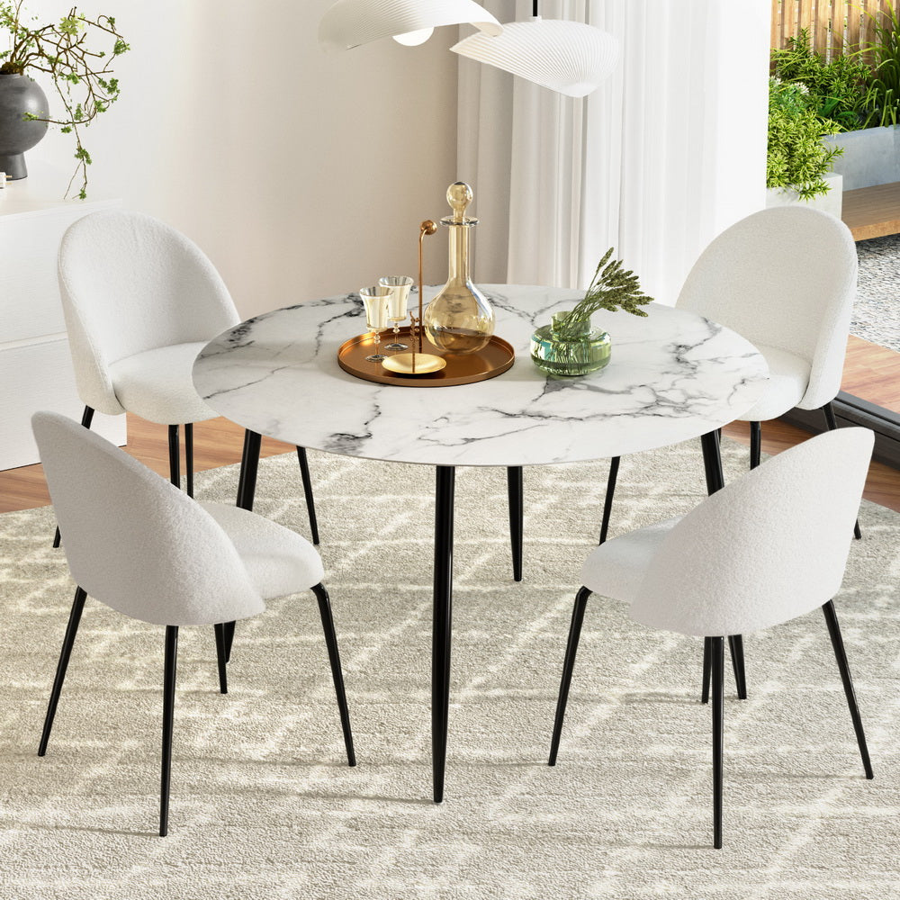 1 Dining Table and 4 Chairs Set Marble White - Furniture > Dining > Dining Set