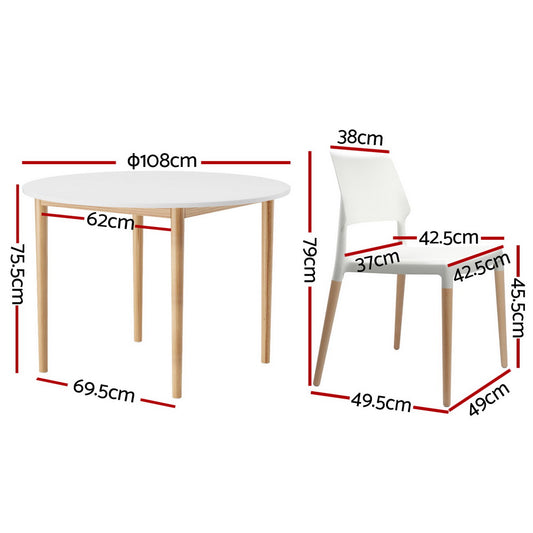 1 Artiss Dining Table and 4 Chairs Set White Wood Furniture > Dining > Dining Set