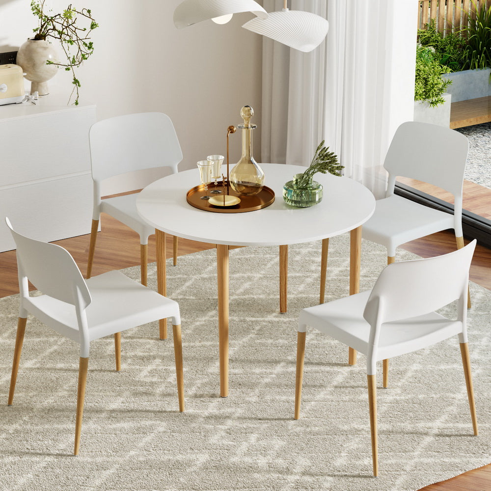 1 Artiss Dining Table and 4 Chairs Set White Wood Furniture > Dining > Dining Set