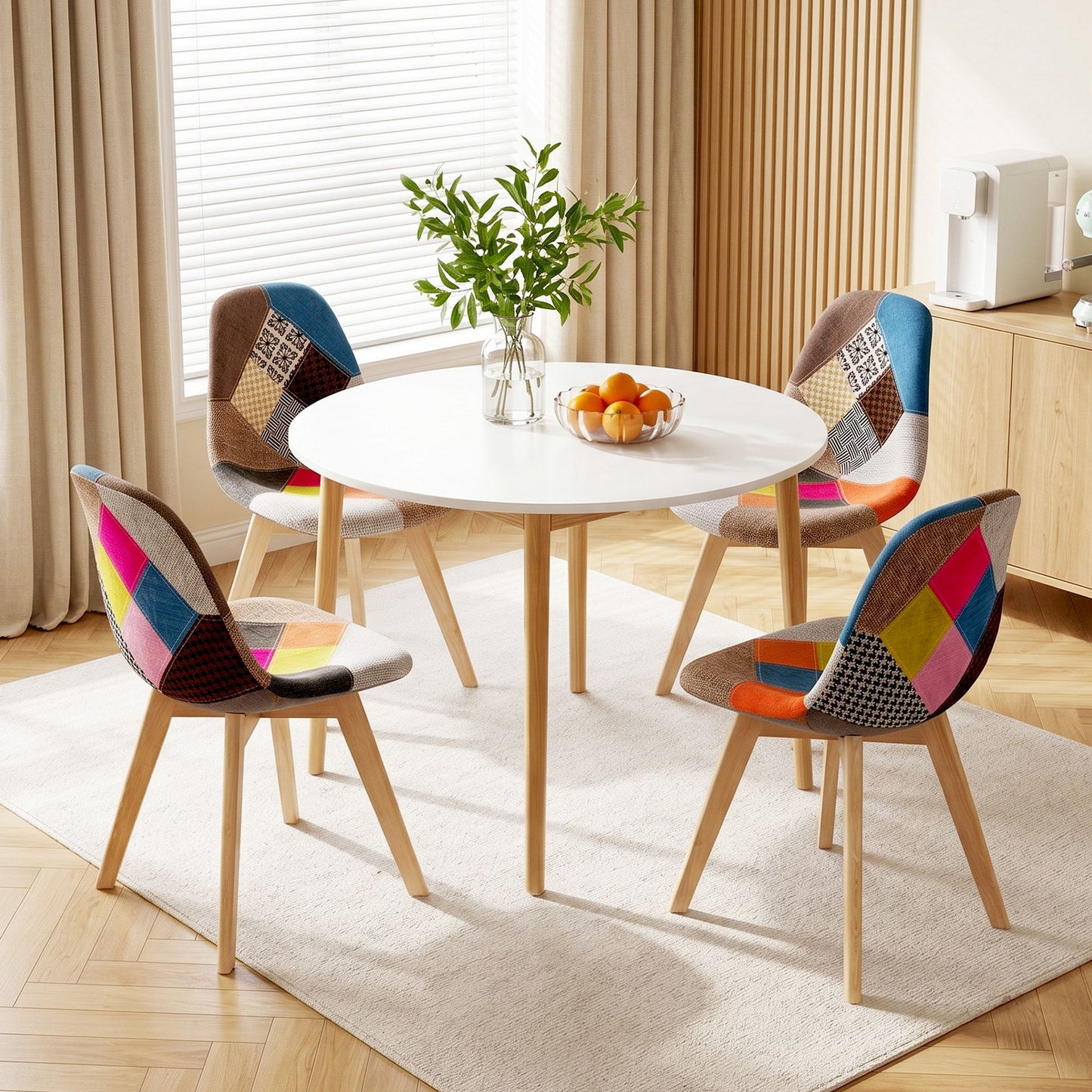 1 Artiss Dining Table and 4 Fabric Eiffel Chairs Set White