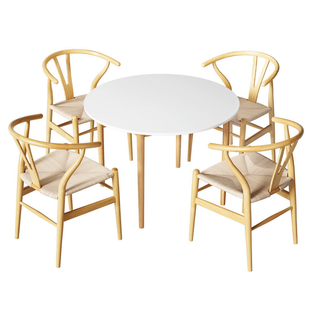 1 Artiss Dining Table and 4 Chairs Set Wishbone Wood Furniture > Dining > Dining Set