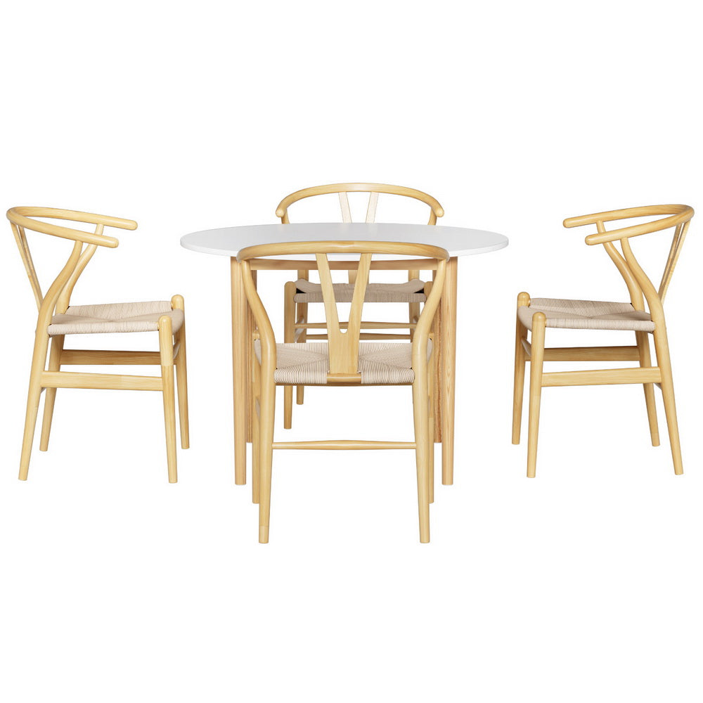 1 Artiss Dining Table and 4 Chairs Set Wishbone Wood Furniture > Dining > Dining Set