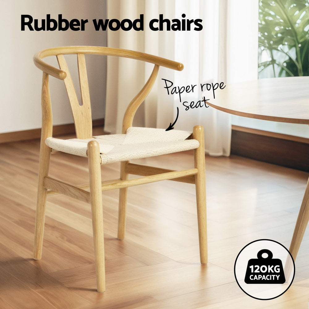 1 Artiss Dining Table and 4 Chairs Set Wishbone Wood Furniture > Dining > Dining Set