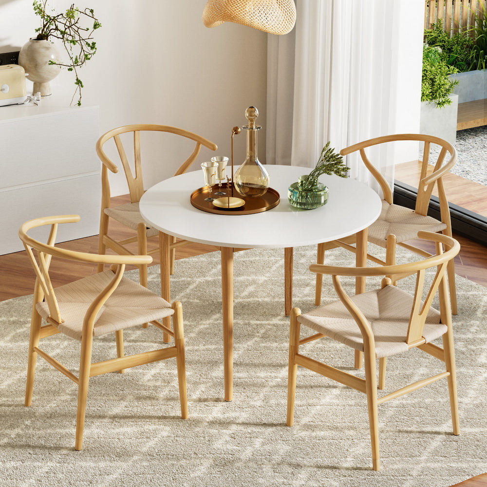 1 Artiss Dining Table and 4 Chairs Set Wishbone Wood Furniture > Dining > Dining Set