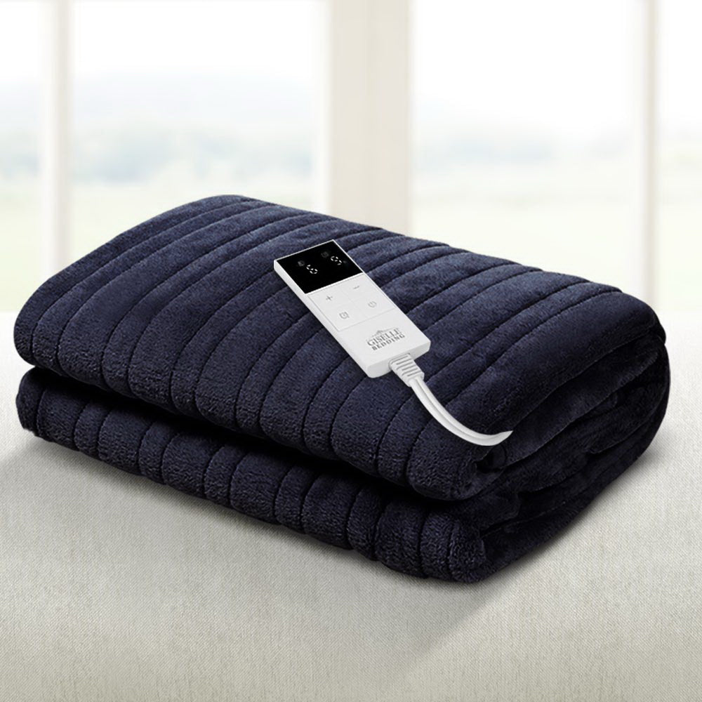 Heated Electric Throw Rug Fleece Sunggle Blanket Washable Charcoal - Home & Garden > Bedding > Blankets & Throws