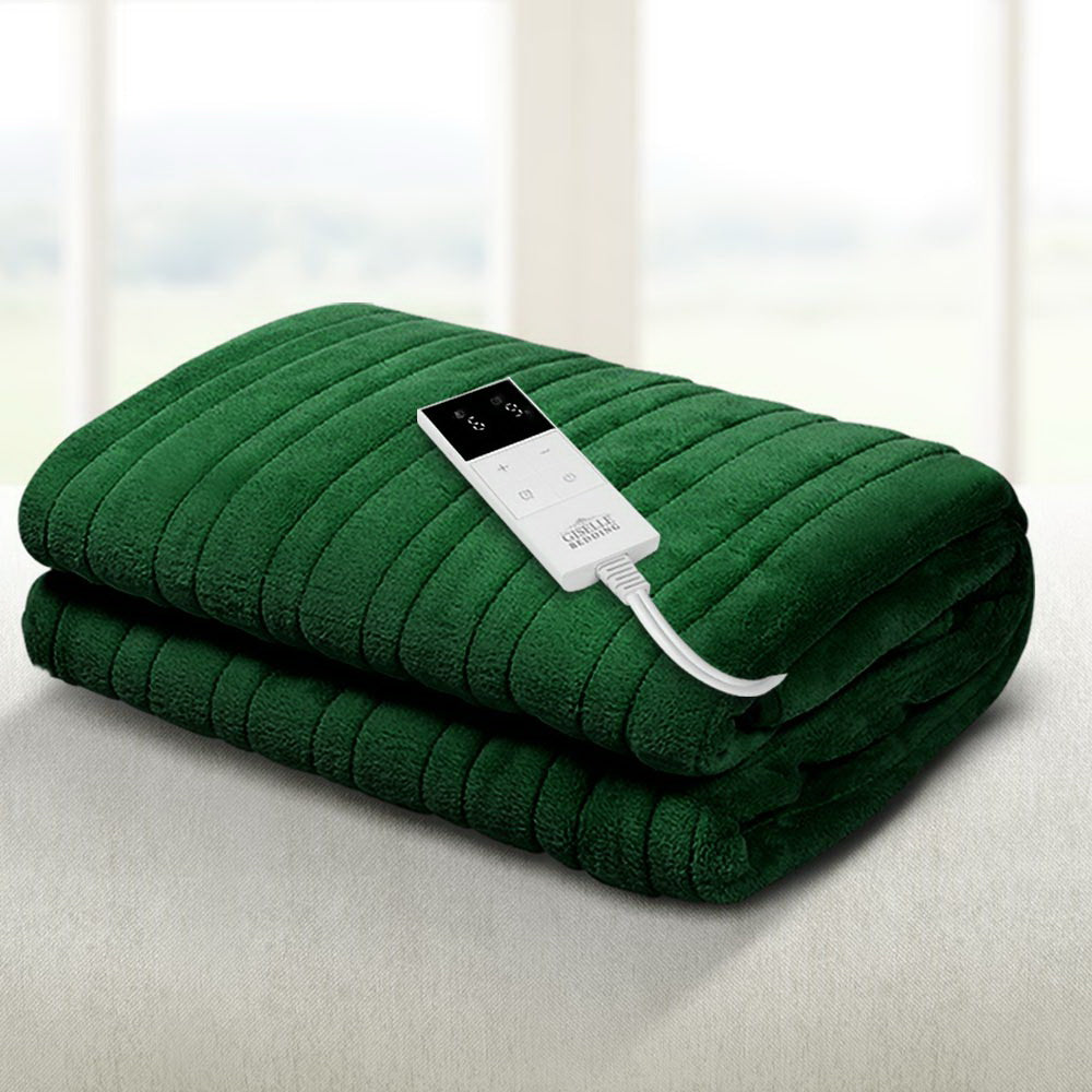 Giselle Electric Throw Rug Heated Blanket Washable Snuggle Flannel Winter Green - Home & Garden > Bedding