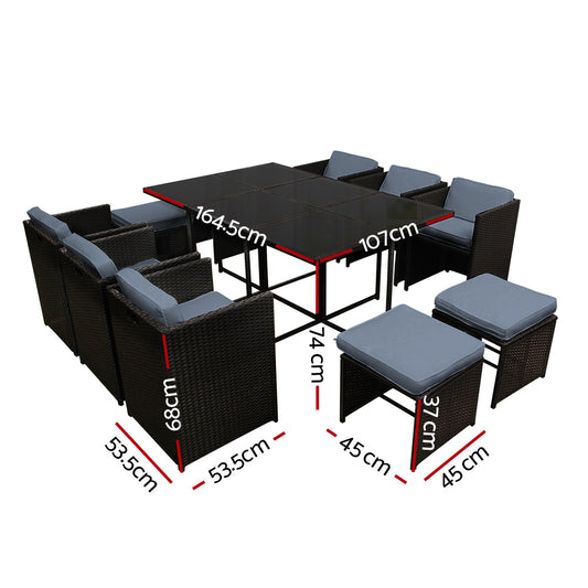 11-Piece Wicker Outdoor Dining Setting - Black