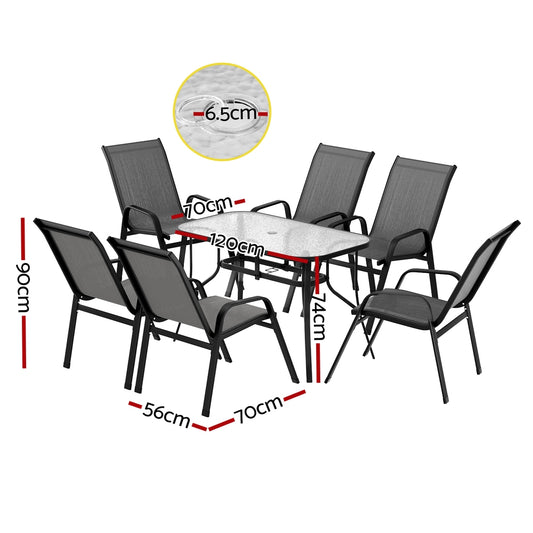 7-Piece Steel Outdoor Dining Setting - Grey