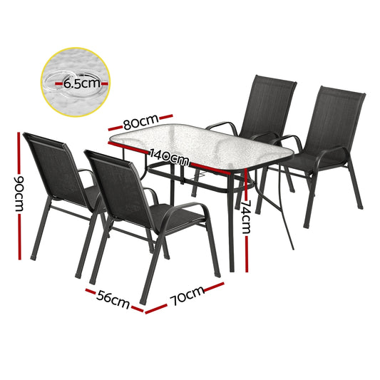 5-Piece Steel Outdoor Dining Setting - Black