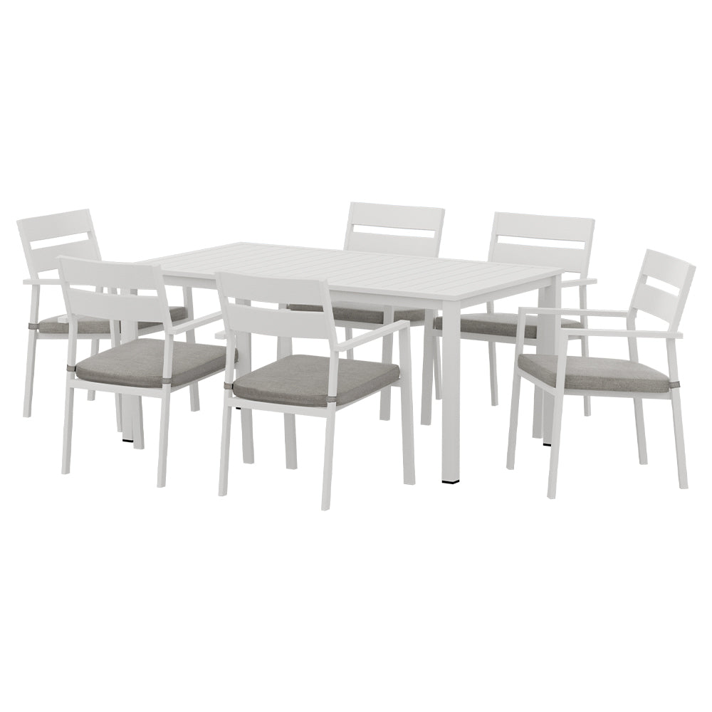 Gardeon Outdoor Dining Set 7 Piece Aluminum Table Chairs Setting White - Furniture > Outdoor > Outdoor Dining Sets