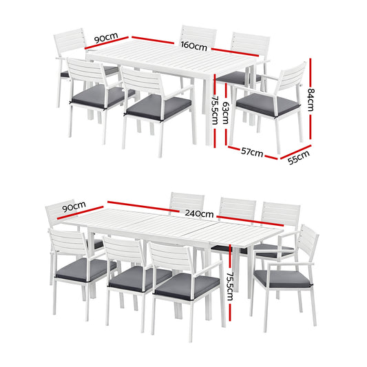 9-Piece Aluminium Extendable Dining Set - White