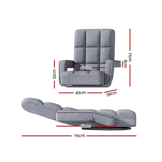 Artiss Floor Lounge Sofa Bed Swivel Grey Furniture > Sofas > Sofas & Sofa Beds