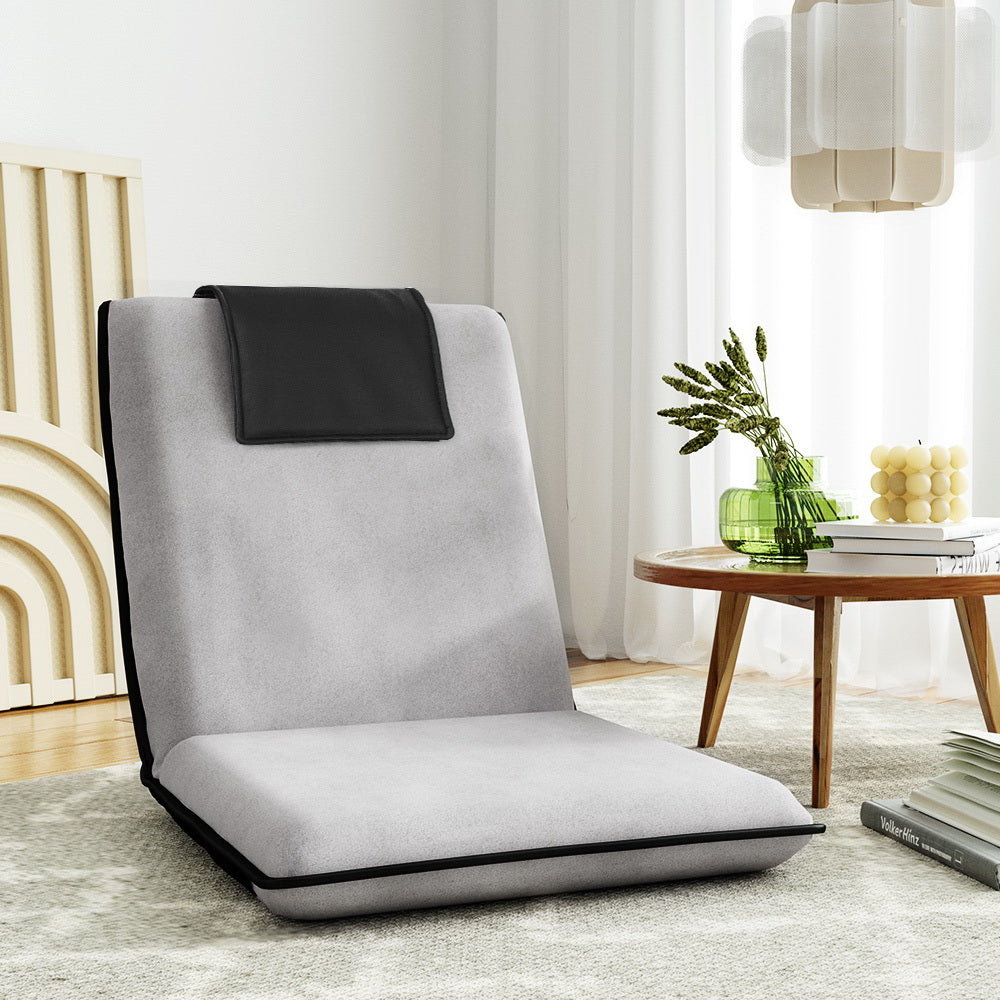 Artiss Floor Lounge Sofa Bed Couch Recliner Chair Folding Chair Cushion Grey - Furniture > Bar Stools & Chairs > Arm