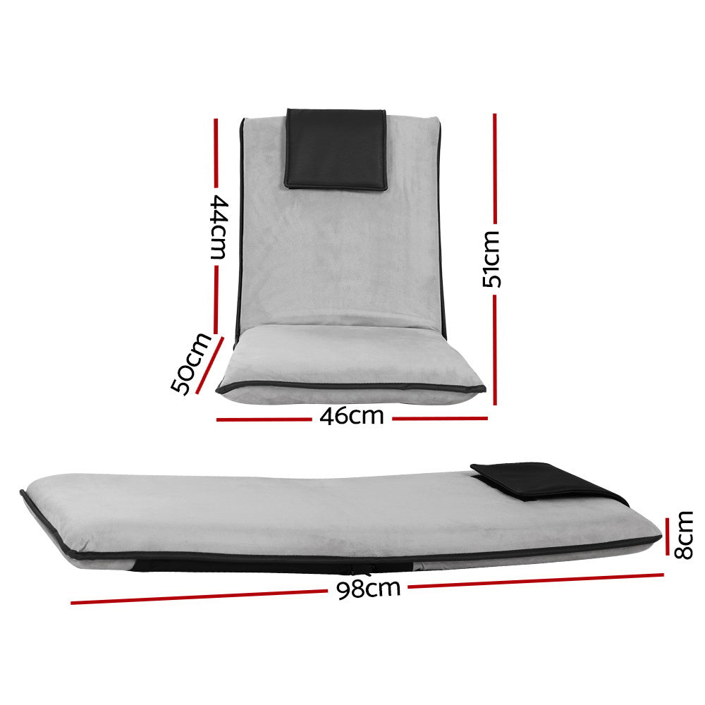 Artiss Floor Lounge Sofa Bed Couch Recliner Chair Folding Chair Cushion Grey - Furniture > Bar Stools & Chairs > Arm