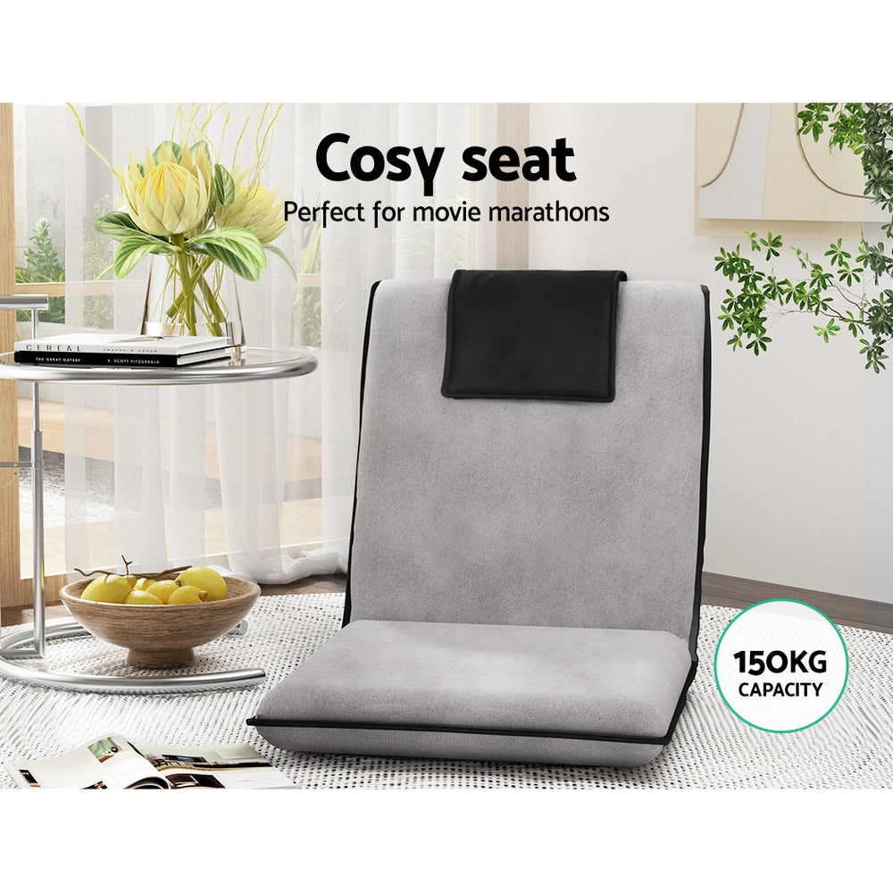 Artiss Floor Lounge Sofa Bed Couch Recliner Chair Folding Chair Cushion Grey - Furniture > Bar Stools & Chairs > Arm