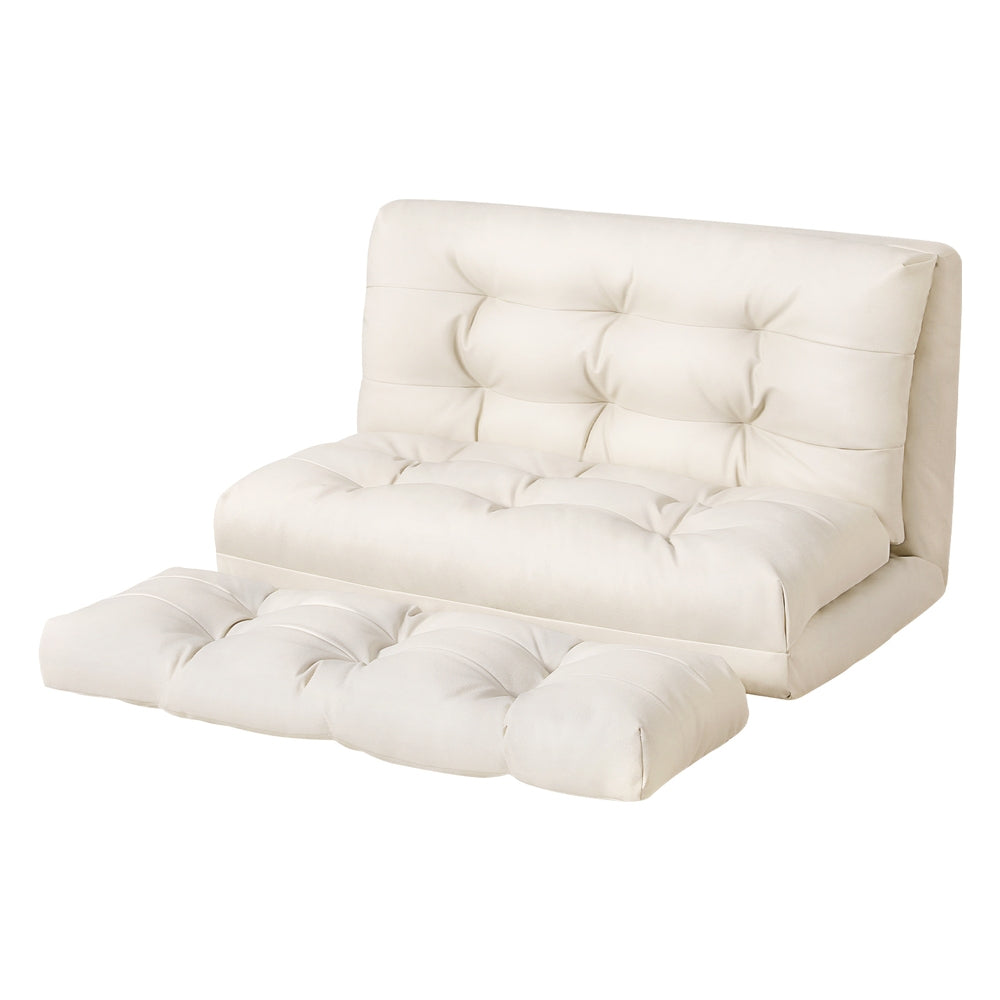 Artiss Floor Lounge Sofa Bed 2 Seater Pillow Leather White - Furniture > Sofas > Sofas & Sofa Beds