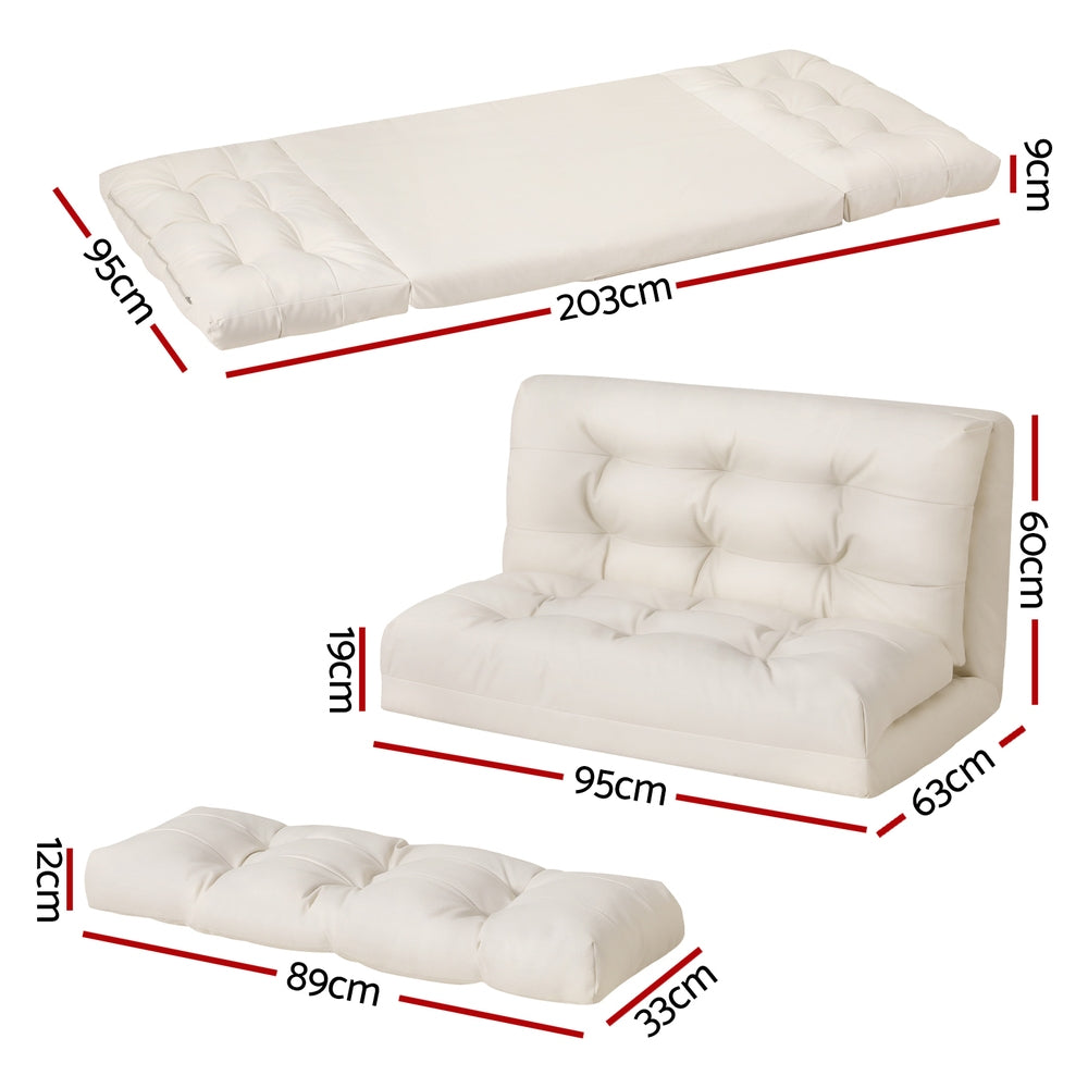 Artiss Floor Lounge Sofa Bed 2 Seater Pillow Leather White - Furniture > Sofas > Sofas & Sofa Beds