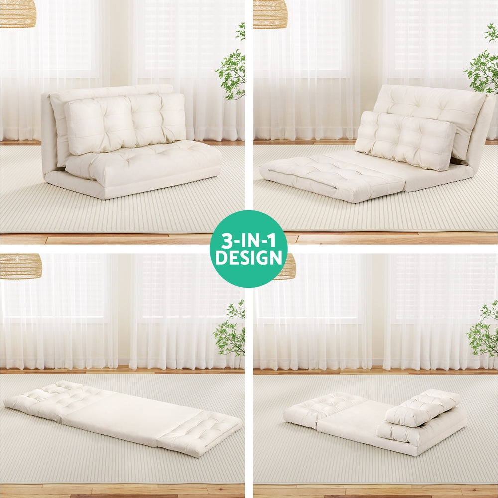 Artiss Floor Lounge Sofa Bed 2 Seater Pillow Leather White - Furniture > Sofas > Sofas & Sofa Beds