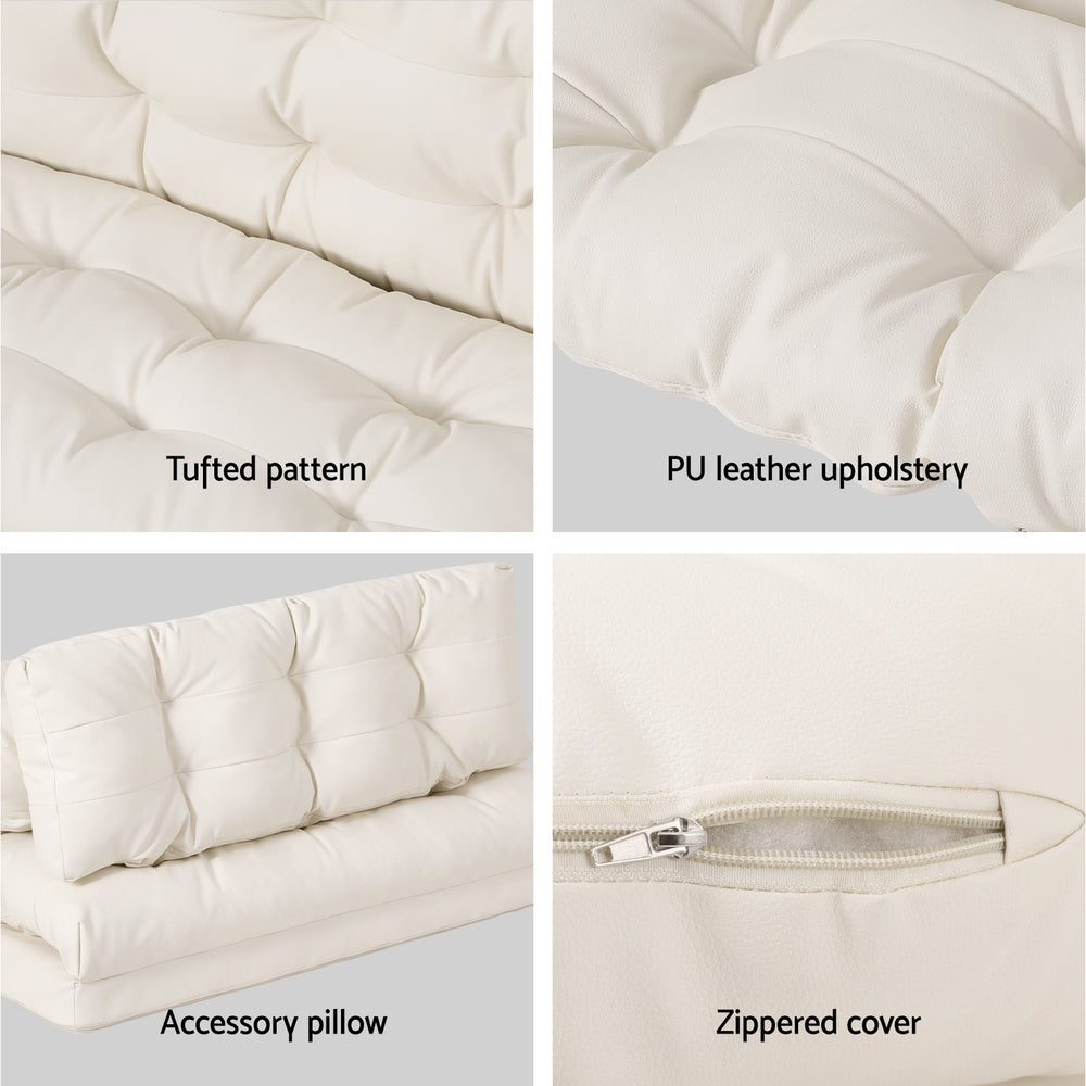 Artiss Floor Lounge Sofa Bed 2 Seater Pillow Leather White - Furniture > Sofas > Sofas & Sofa Beds