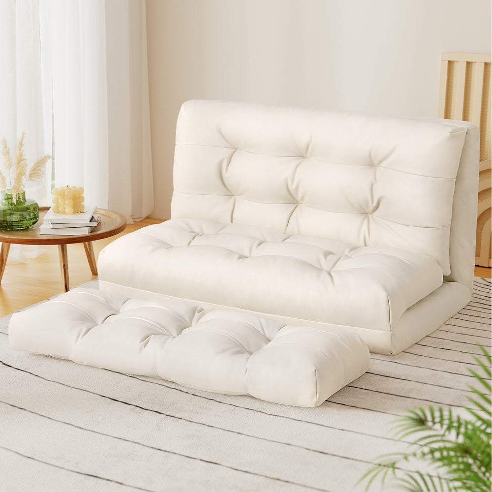 Artiss Floor Lounge Sofa Bed 2 Seater Pillow Leather White - Furniture > Sofas > Sofas & Sofa Beds