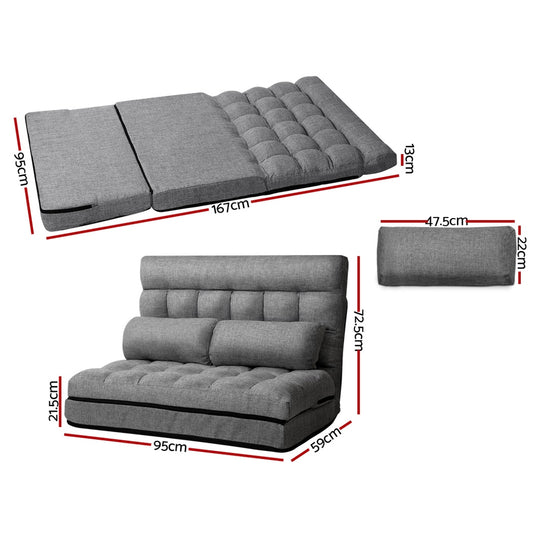 Artiss Lounge Sofa Bed 2 seater Grey Fabric Furniture > Living Room