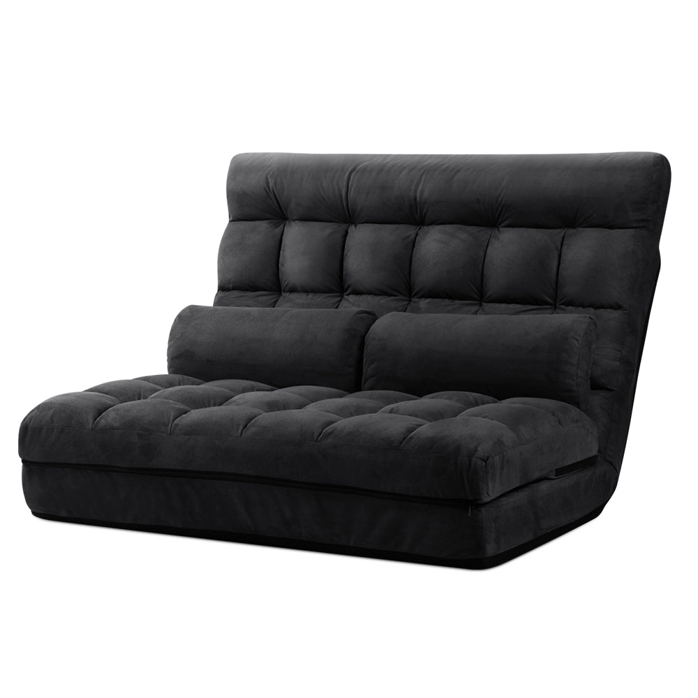 Artiss Lounge Sofa Bed 2 seater Charcoal Suede Furniture > Living Room