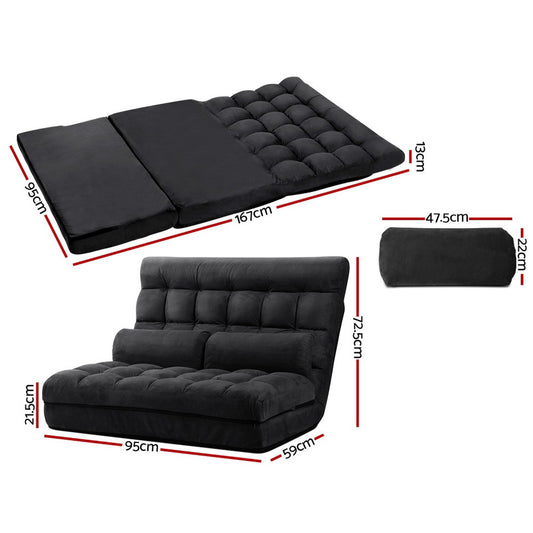 Artiss Lounge Sofa Bed 2 seater Charcoal Suede Furniture > Living Room