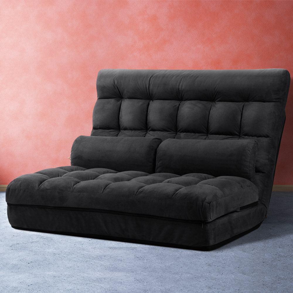 Artiss Lounge Sofa Bed 2 seater Charcoal Suede Furniture > Living Room