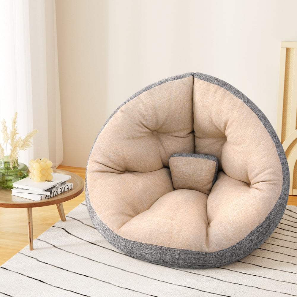 Artiss Floor Lounge Sofa Bed Chair Foldable Washable Beige Furniture > Bar Stools & Chairs > Arm Chairs & Recliners