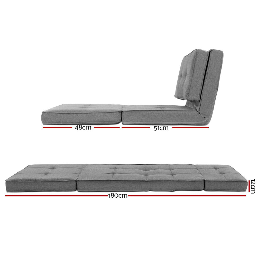 Artiss Floor Lounge Single Sofa Bed Grey Fabric - Furniture > Sofas > Sofas & Sofa Beds