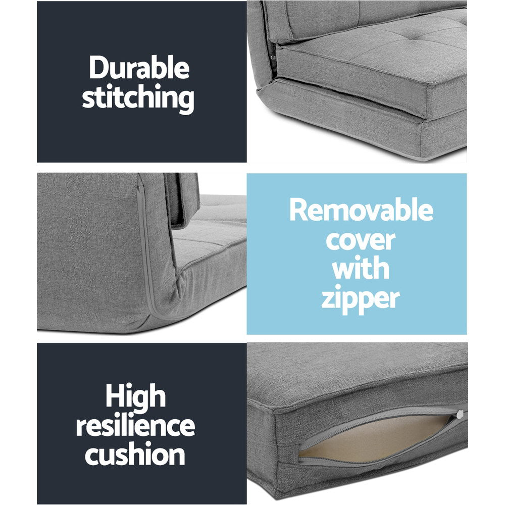 Artiss Floor Lounge Single Sofa Bed Grey Fabric - Furniture > Sofas > Sofas & Sofa Beds