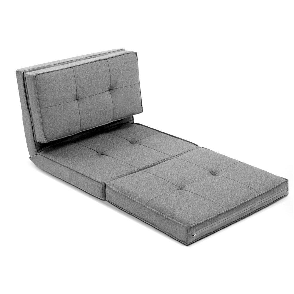 Artiss Floor Lounge Single Sofa Bed Grey Fabric - Furniture > Sofas > Sofas & Sofa Beds