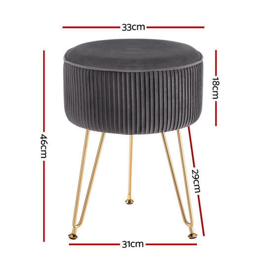 Artiss Ottoman Foot Stool Velvet Stripe Round Grey Furniture > Living Room > Ottomans & Footstools