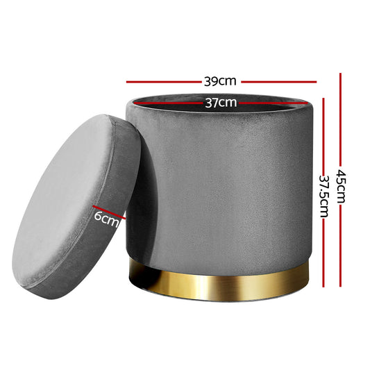 Artiss Ottoman Storage Foot Stool Round Velvet Charcoal Furniture > Living Room > Ottomans & Footstools