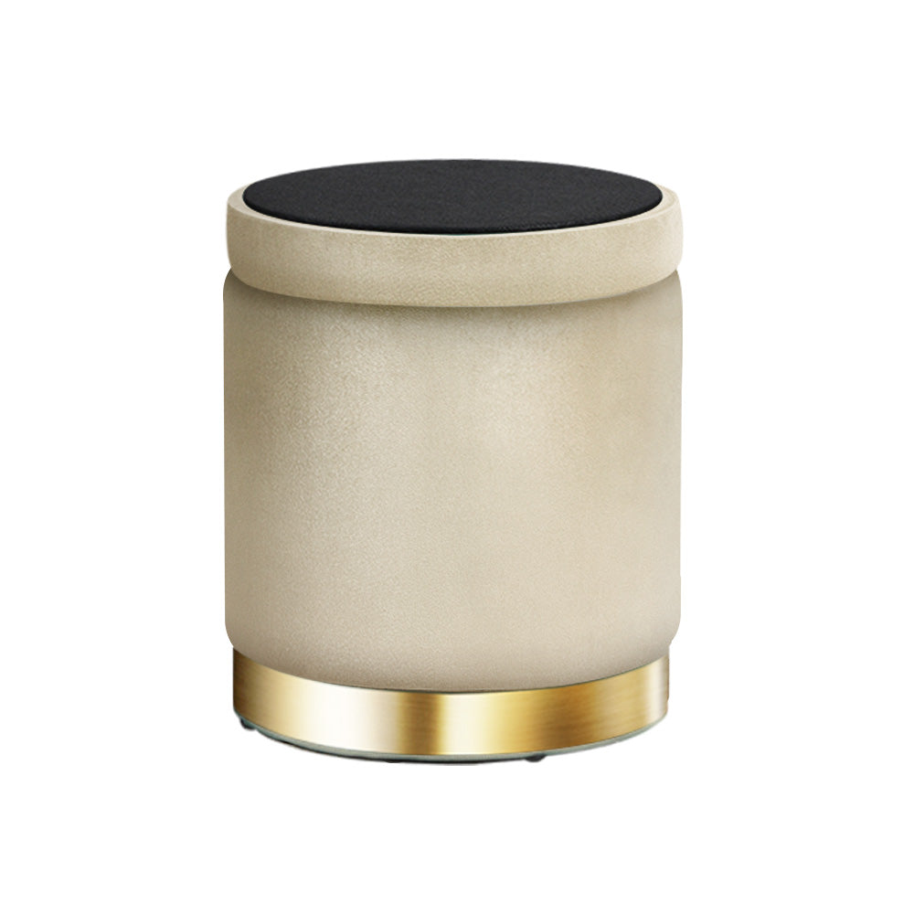 Artiss Ottoman Storage Foot Stool Round Velvet Cream Furniture > Living Room > Ottomans & Footstools