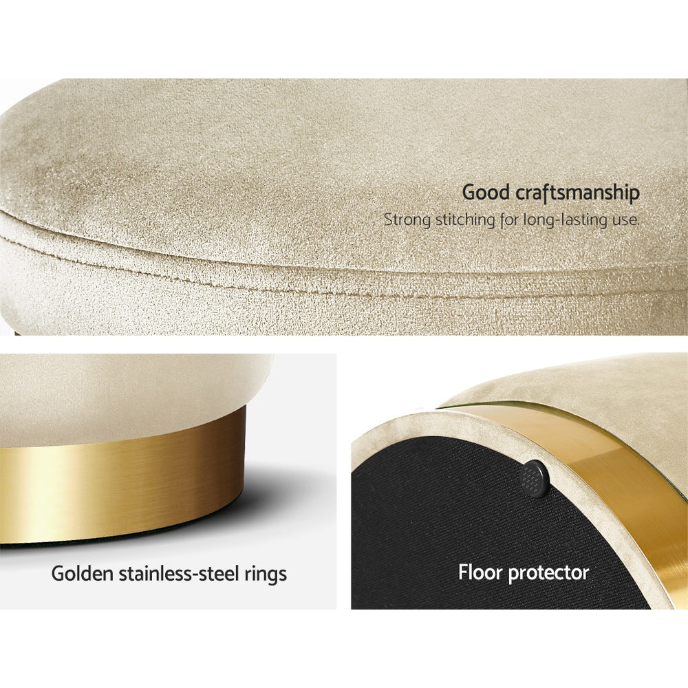 Artiss Ottoman Storage Foot Stool Round Velvet Cream Furniture > Living Room > Ottomans & Footstools