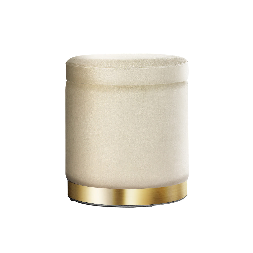 Artiss Ottoman Storage Foot Stool Round Velvet Cream Furniture > Living Room > Ottomans & Footstools