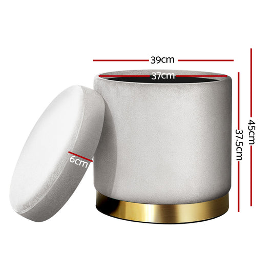 Artiss Ottoman Storage Foot Stool Round Velvet Grey Furniture > Living Room > Ottomans & Footstools