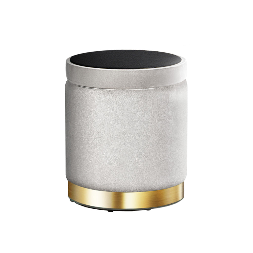 Artiss Ottoman Storage Foot Stool Round Velvet Grey - Furniture > Living Room > Ottomans & Footstools