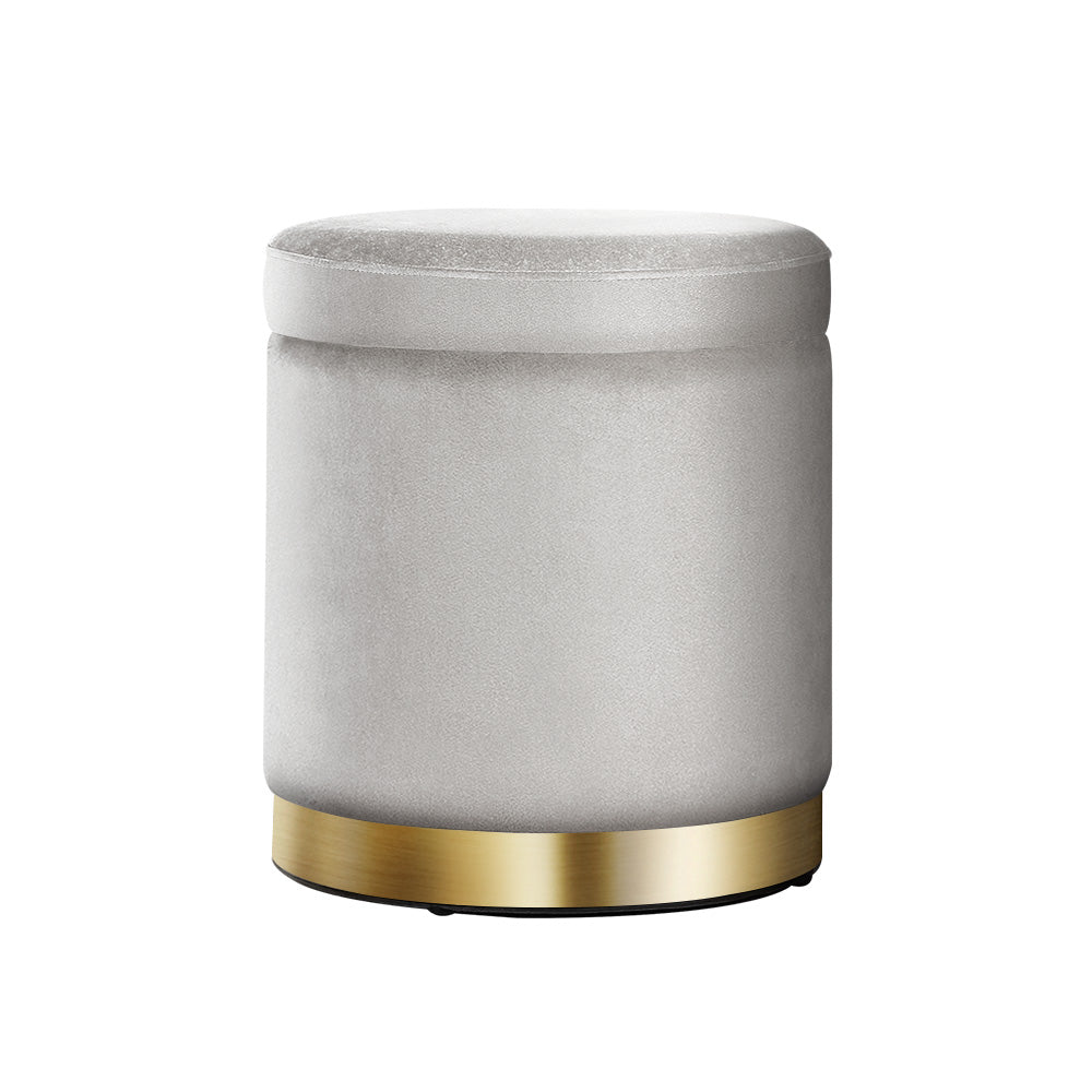 Artiss Ottoman Storage Foot Stool Round Velvet Grey - Furniture > Living Room > Ottomans & Footstools