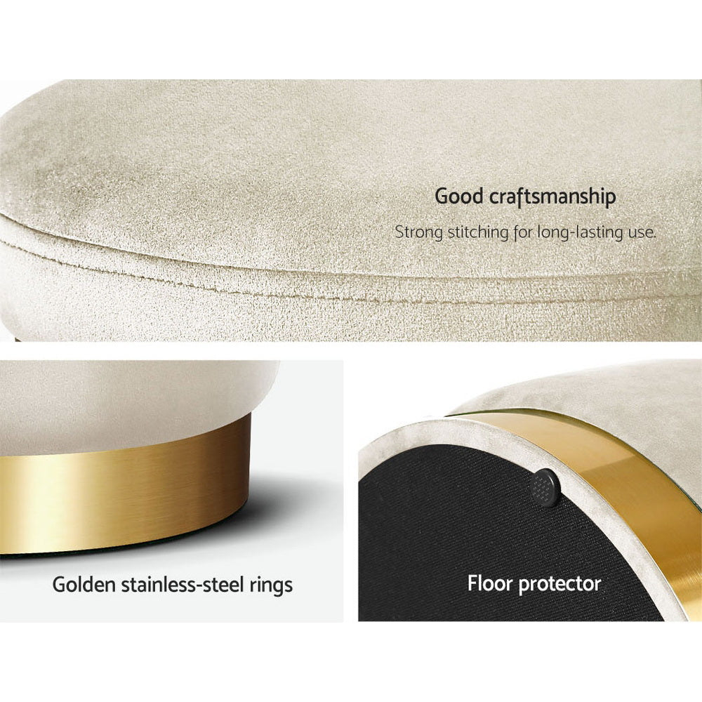 Artiss Ottoman Foot Stool Round Velvet Cream - Furniture > Living Room > Ottomans & Footstools