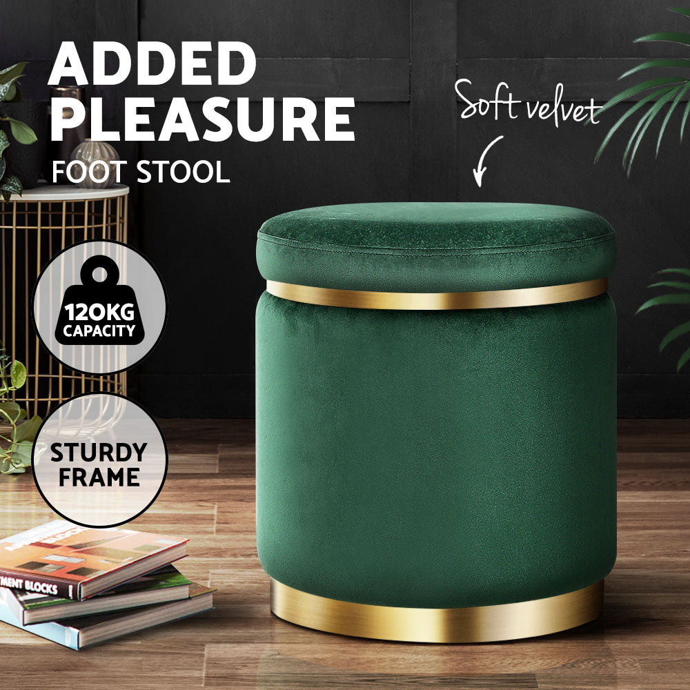 Artiss Ottoman Foot Stool Round Velvet Green - Furniture > Living Room > Ottomans & Footstools
