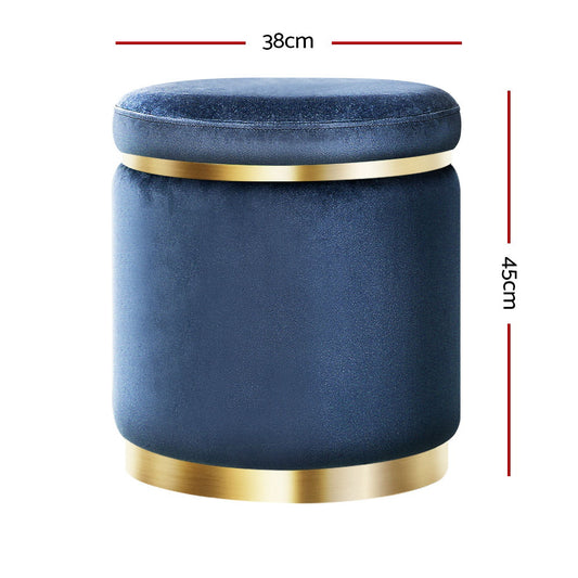 Artiss Ottoman Foot Stool Round Velvet Navy Furniture > Living Room > Ottomans & Footstools