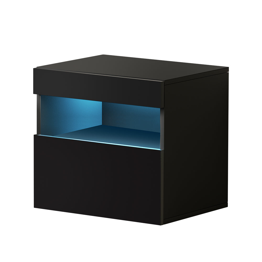 Artiss Bedside Table LED - HERES Black - Furniture > Bedroom > Bedside Tables