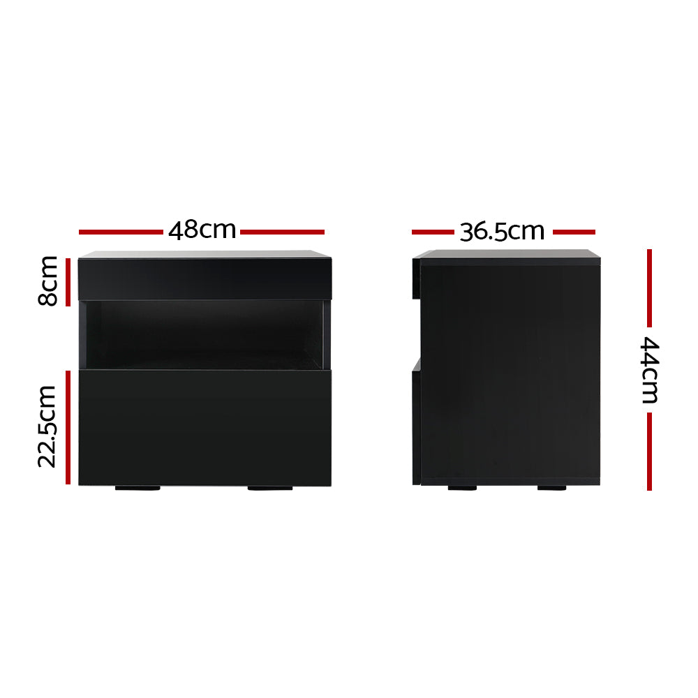 Artiss Bedside Table LED - HERES Black - Furniture > Bedroom > Bedside Tables