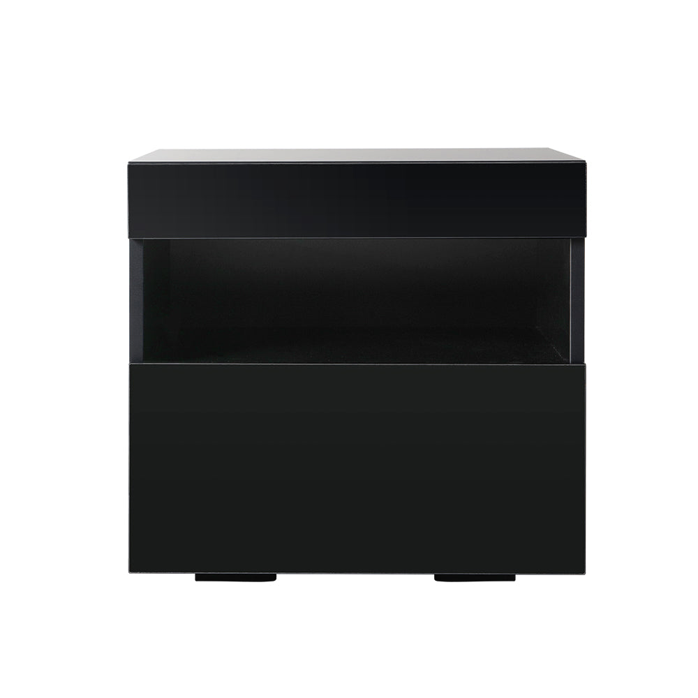 Artiss Bedside Table LED - HERES Black - Furniture > Bedroom > Bedside Tables
