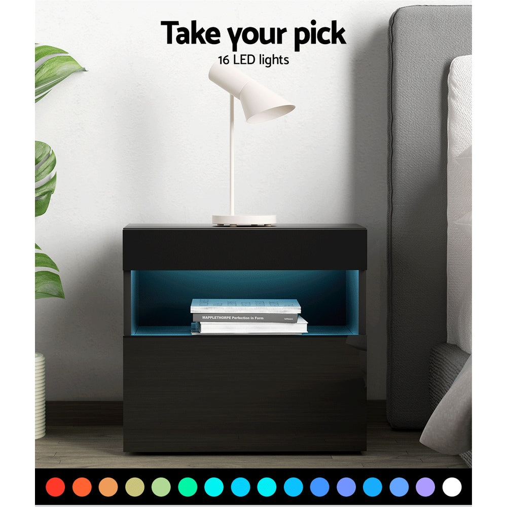 Artiss Bedside Table LED - HERES Black - Furniture > Bedroom > Bedside Tables