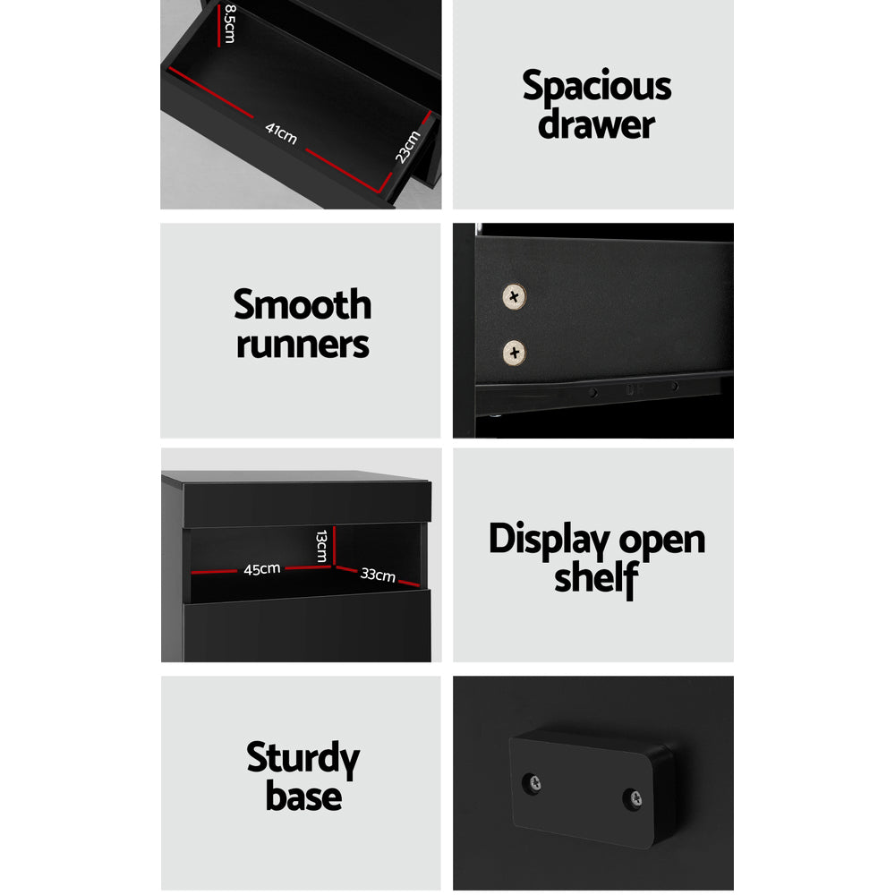 Artiss Bedside Table LED - HERES Black - Furniture > Bedroom > Bedside Tables