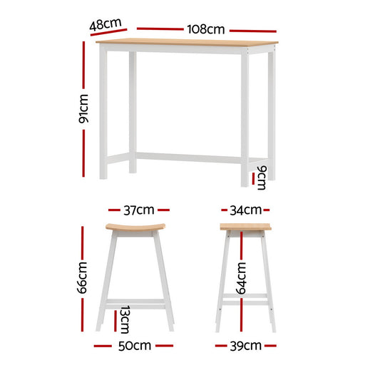 Bar Table and 2 Stools Set - Solid Wood